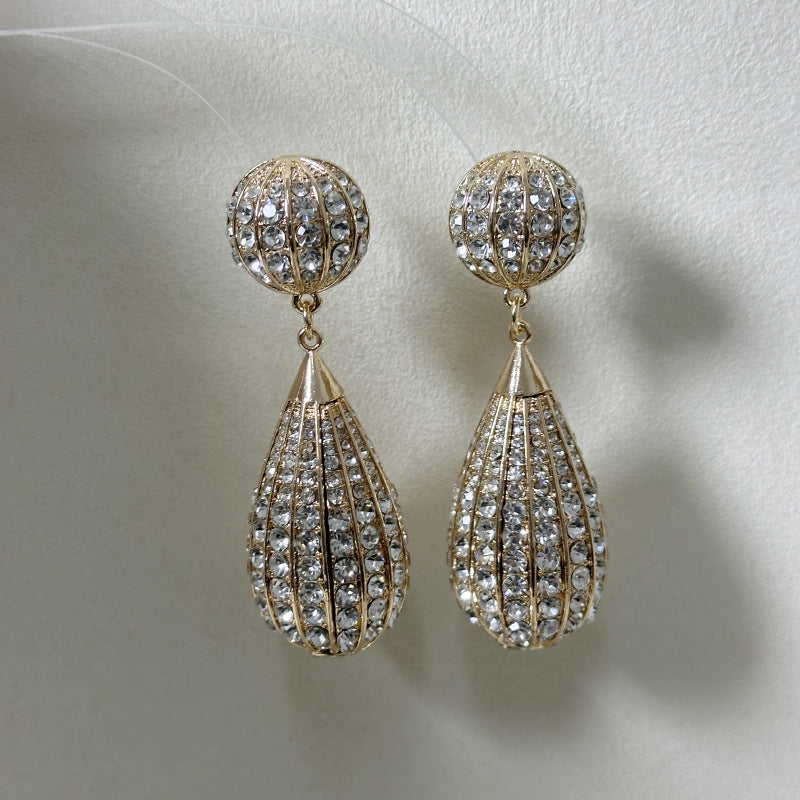 Wholesale  Light Luxury  Full Diamond Three-dimensional Oval Water Drops Earrings
