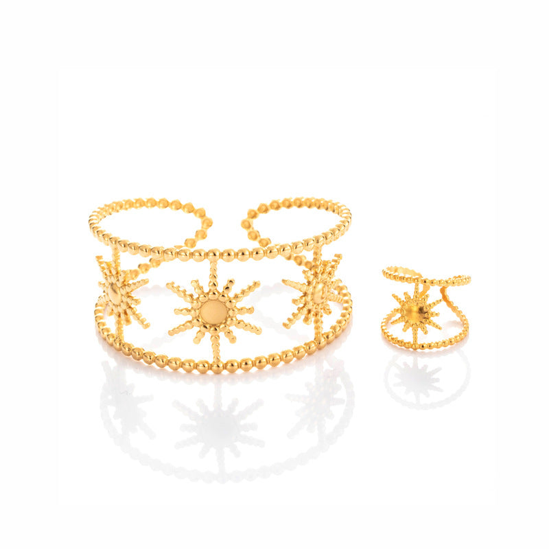 Wholesale  Titanium Steel opening bracelet exaggerated hollow flower opening adjustable jewelry