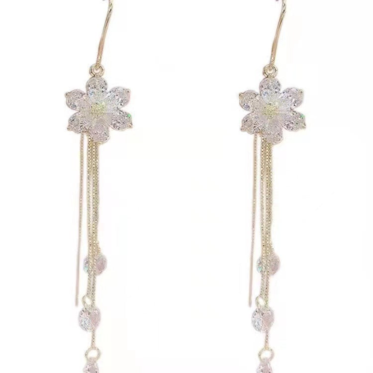 Wholesale White Zircon Flower Earrings Five-petal Flower Tassel Flower Earrings ACC-ES-Huzhe007