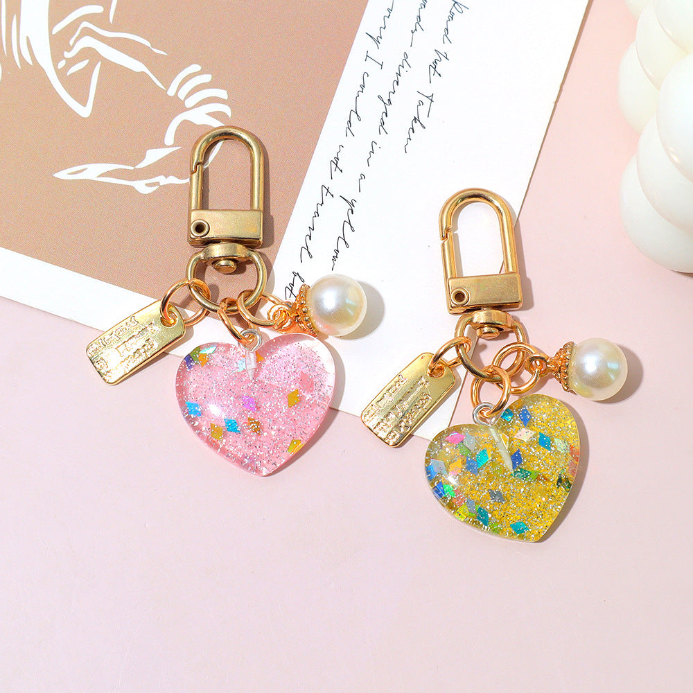 Wholesale Acrylic Pearl Heart Keychain Pendant - Trendy Bag Decoration and Earphone Case Accessory