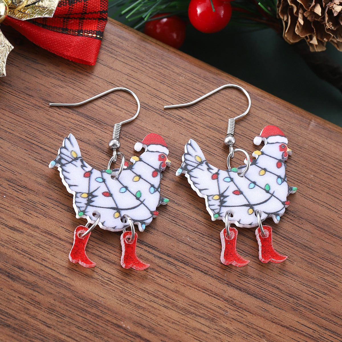 Wholesale Christmas lantern hen cowboy boots splicing pendant earrings