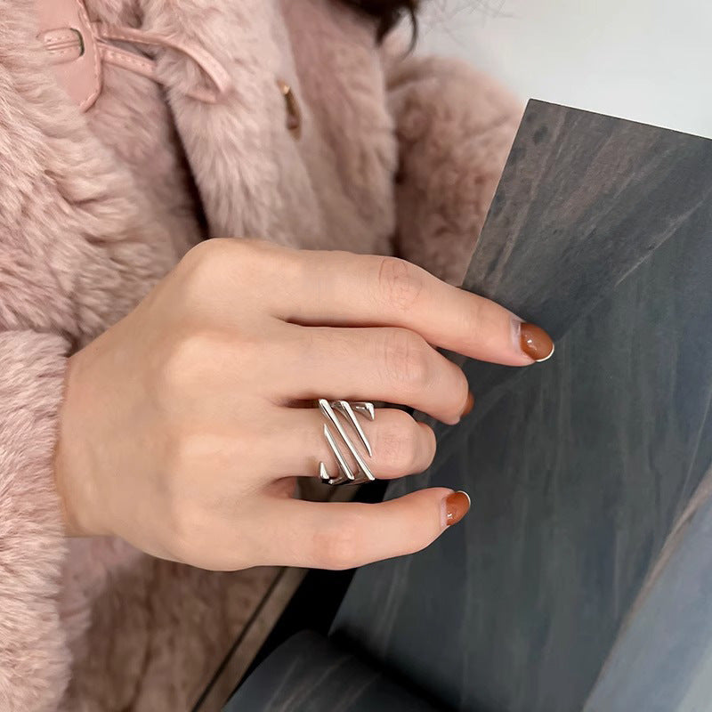 Wholesale multi-layer twill light luxury hollow line square design colorless open ring