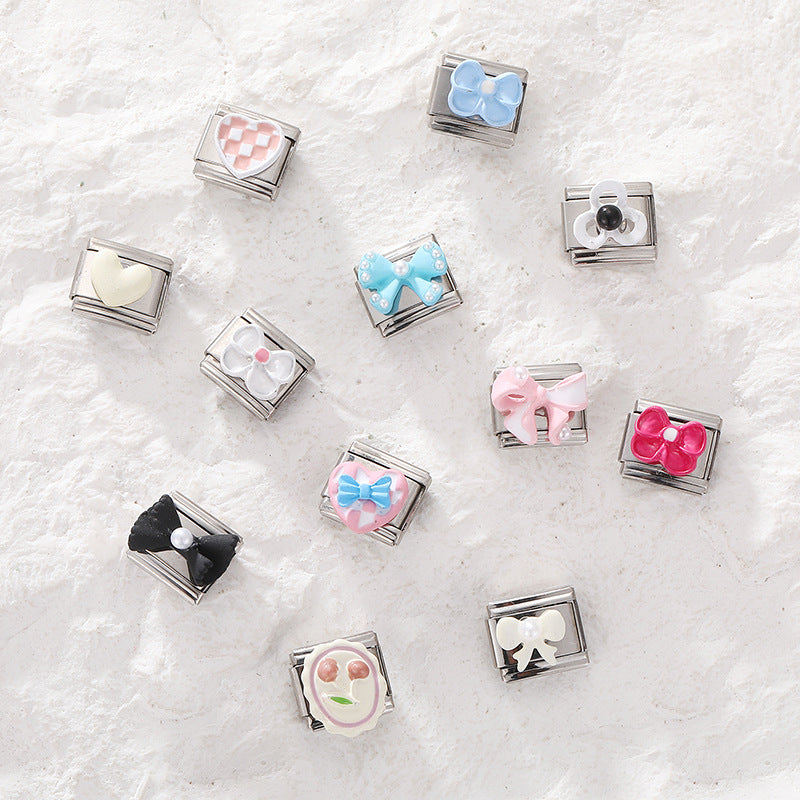 Wholesale Italian Charm Bracelet 9mm DIY Splicing Bow Patch Stainless Steel Composable Bracelet