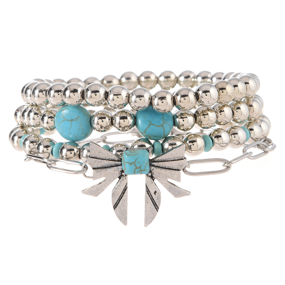 Wholesale Bohemian Style Beaded Bracelet Bow Turquoise Fashion Combination Women' s Hot Selling Bracelet