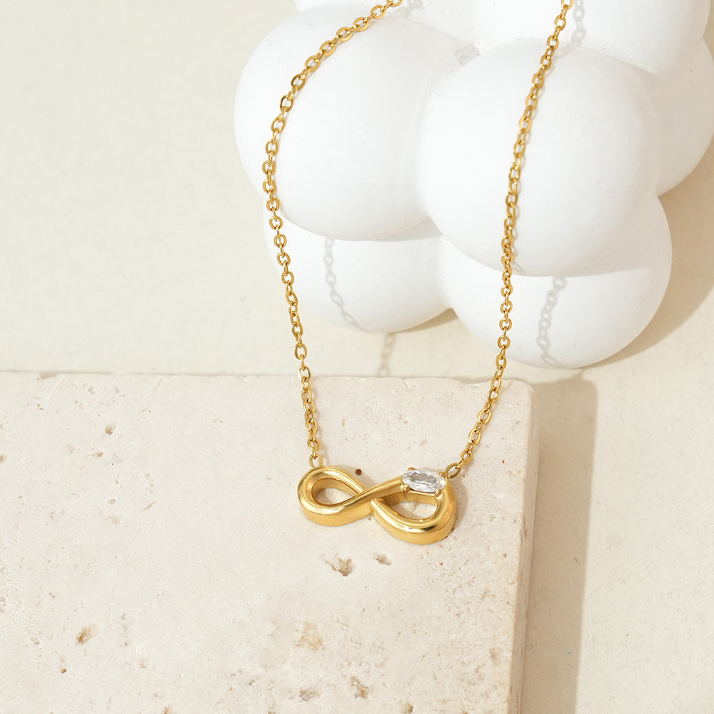 Wholesale Titanium steel infinity symbol necklace with zircon stones