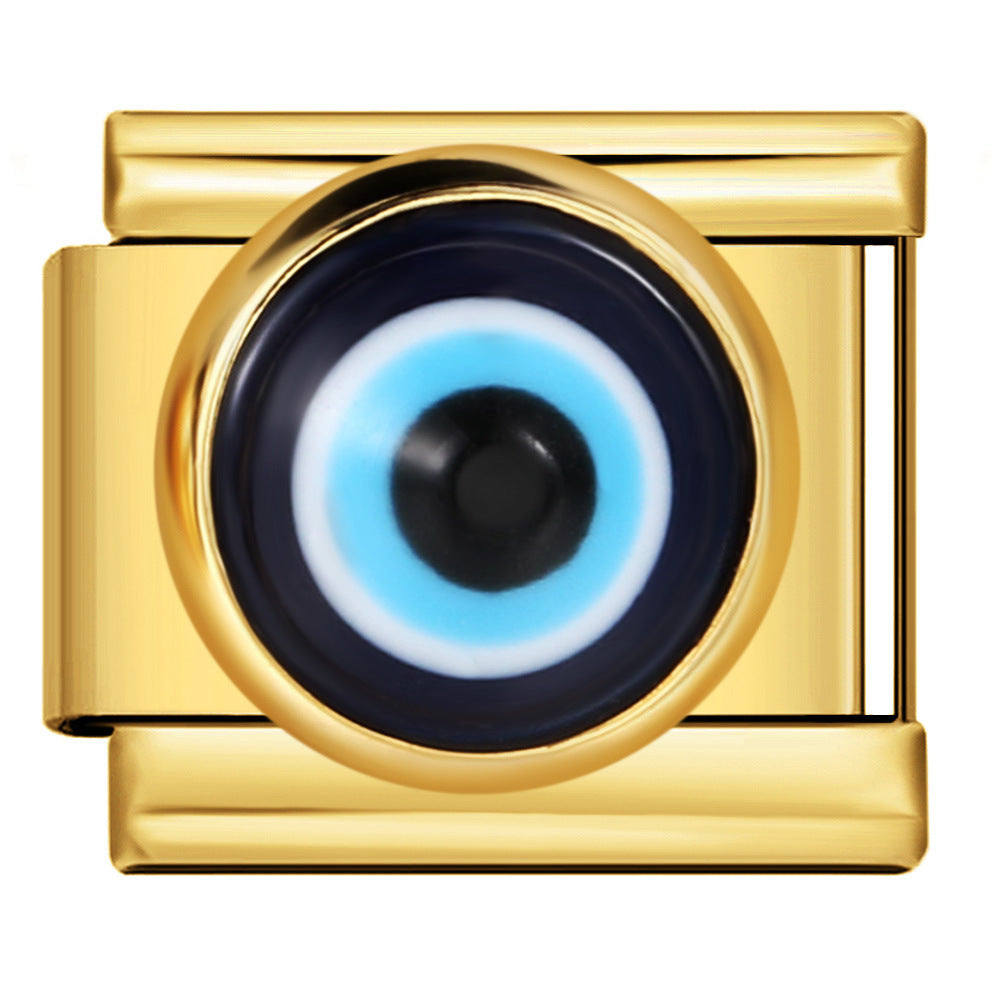 Wholesale 5pcs Italian Charm Bracelet 9mm DIY Splicing Gold-Based Star-Moon Blue Stainless Steel Composable Bracelet