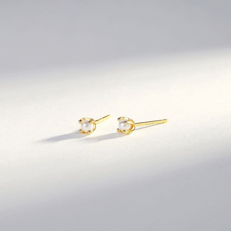 Wholesale S925 sterling silver four-claw pearl earrings