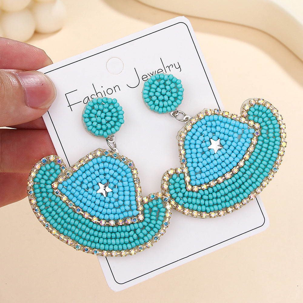 Wholesale Western Style Cowboy Hat Beaded Earrings Cowboy Bohemian ACC-ES-ManT022