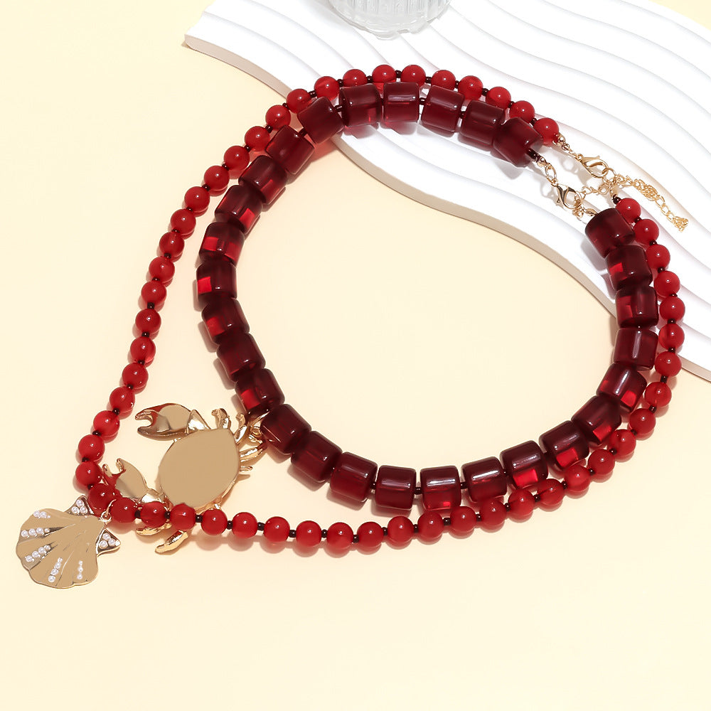 Wholesale  Handmade Spliced Multi-Layer Crab Shell Pendant Necklace