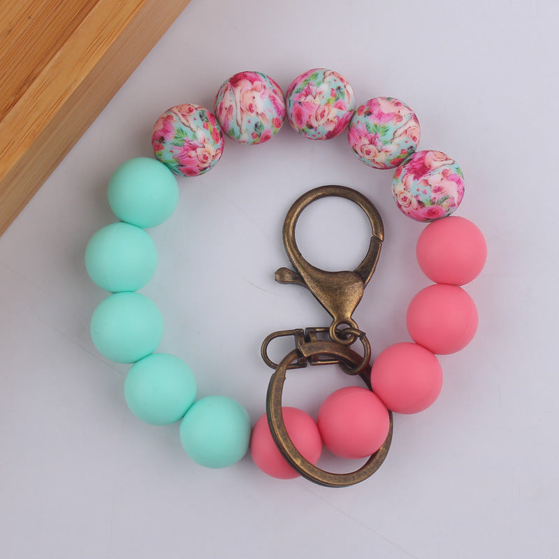 Wholesale Colorful Flower Print Beaded Wrist Keychain ACC-KC-GuangTian028