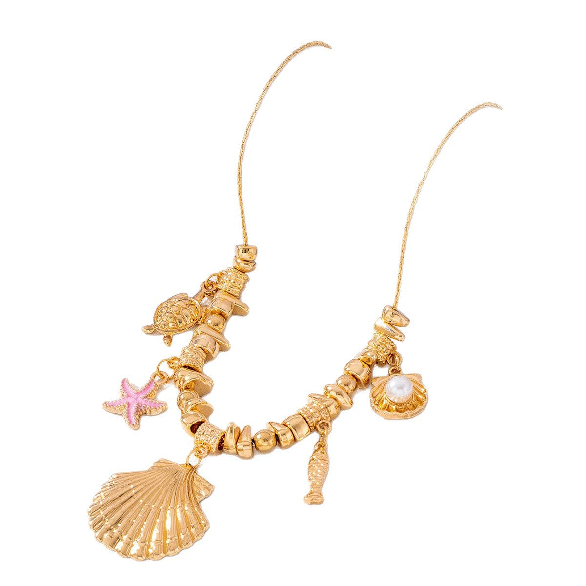 Wholesale Vintage Gold Sea Life Charm Necklace Starfish Turtle Fish Pearl Scallop Pendants Fashion Jewelry Accessory For Women Gift