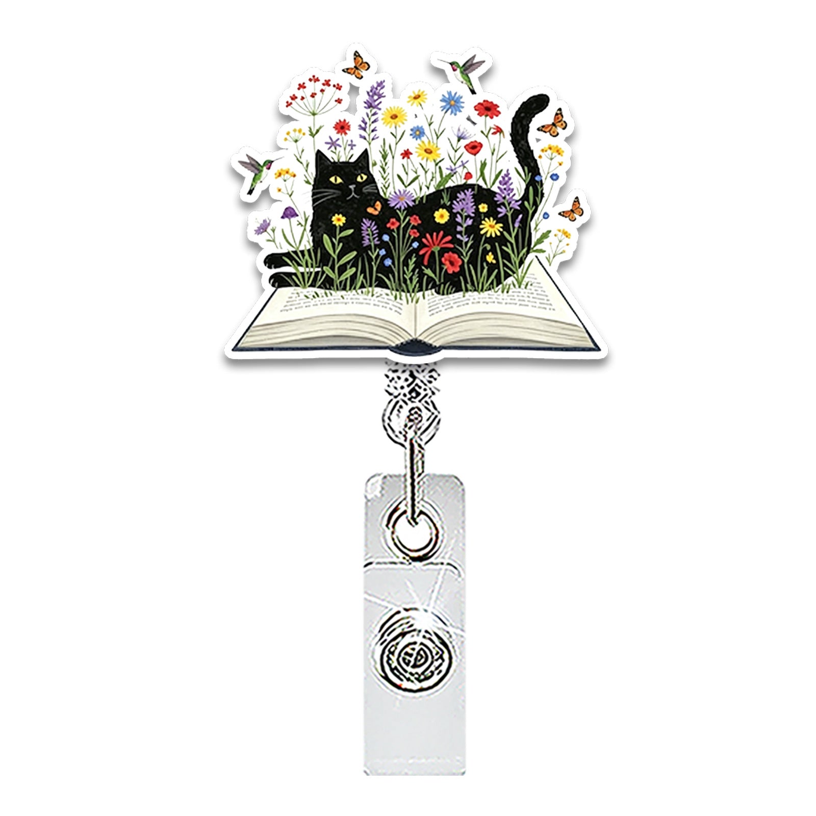 Wholesale Chic Acrylic Black Cat Flower Retractable Badge Reel for Nurse ID Card Holder