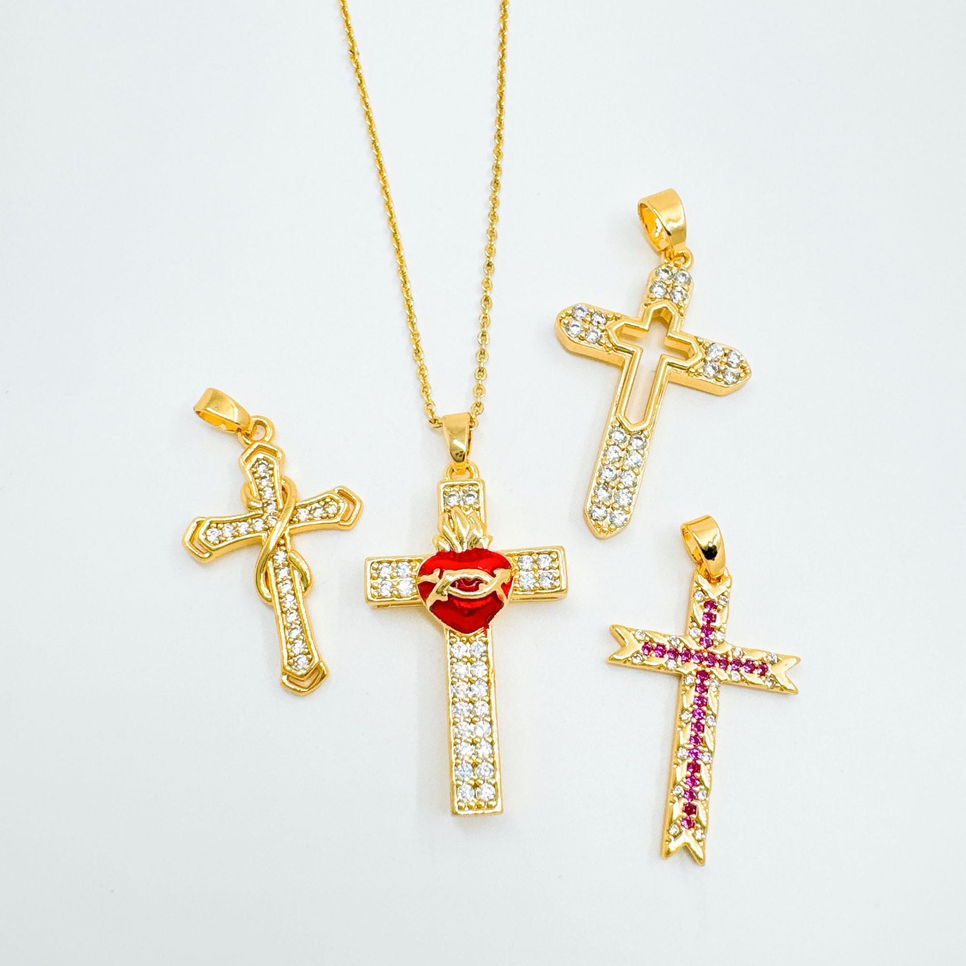 Wholesale Gold Plated Zircon Cross Necklace,  Sweet Cool Wind Style Fashion Jewelry Accessory for Women