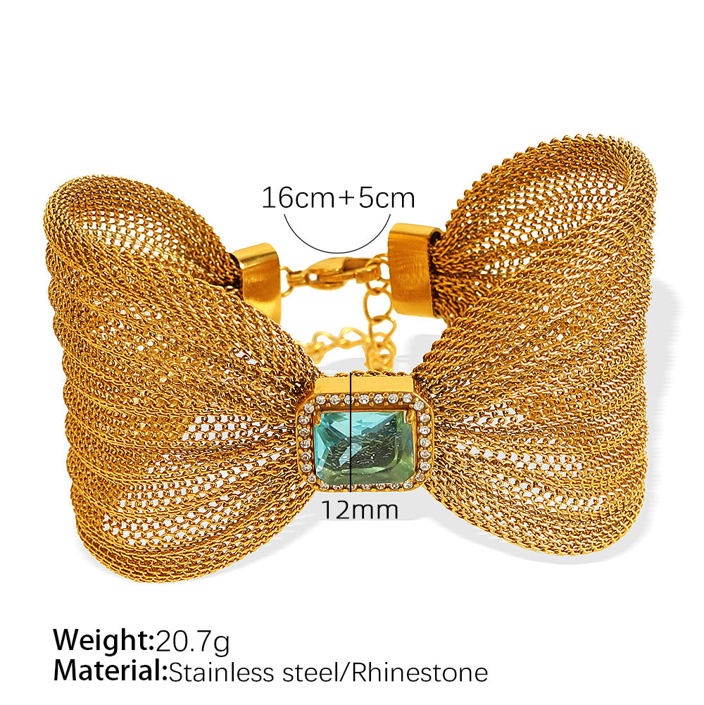 Wholesale Titanium Steel  Atmosphere Bracelet Bow Design Inlaid Stone Simple Bracelet