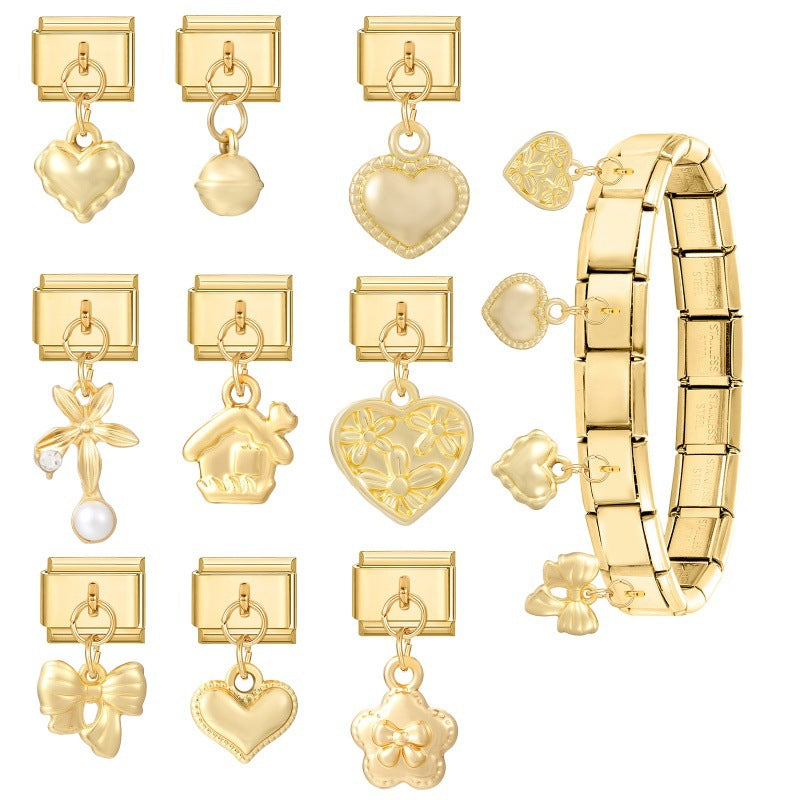 Wholesale 9mm Italian Charm Starter Bracelets DIY Heart and Bowknot Pendant Style Stainless Steel Composable Bracelet