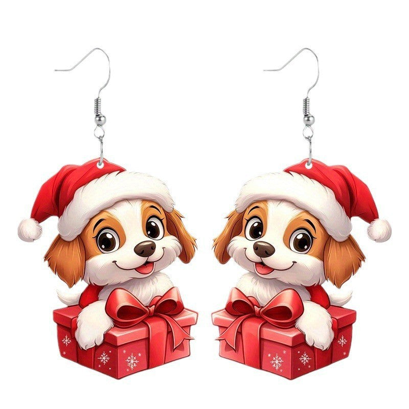 Wholesale Christmas Cute Dog Gift Box Earrings