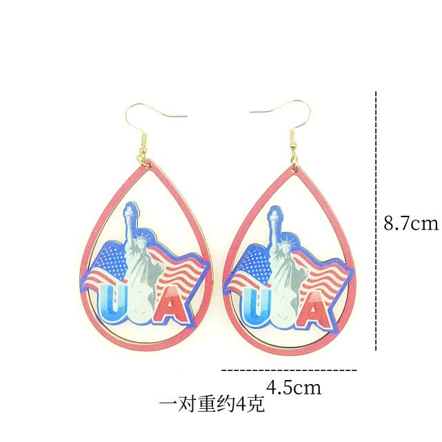 Wholesale American Independence Day Teardrop Print Wood Earrings ACC-ES-Yinx002