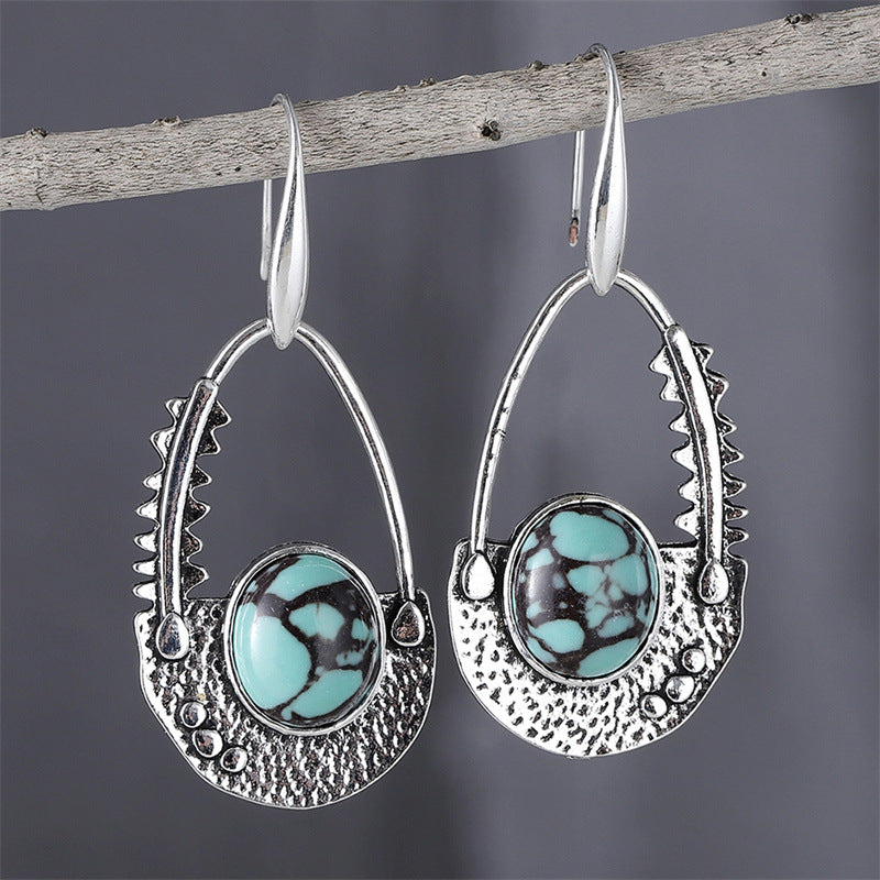 Wholesale Vintage-Style Round Turquoise Inlay Earrings – Ethnic, Unique, and Creative Gemstone Earrings