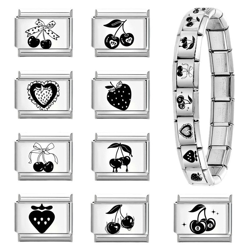 Wholesale  Italian Charm Bracelet 9mm DIY Splicing Removable Strawberry Cherry Stainless Steel Composable Bracelet