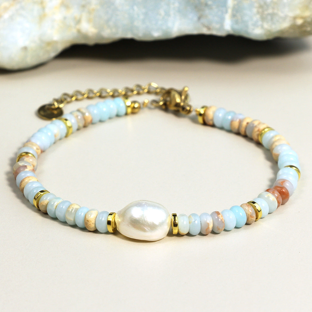 Wholesale Geometric Freshwater Pearl &  Natural Stone Bracelet,  Handmade Fashion Accessory for Women Gift Boutique Resale