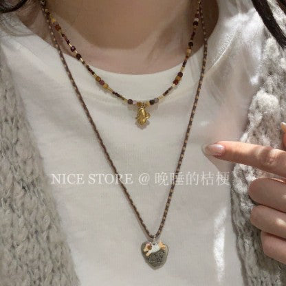 Wholesale brown woven heart letter puppy necklace