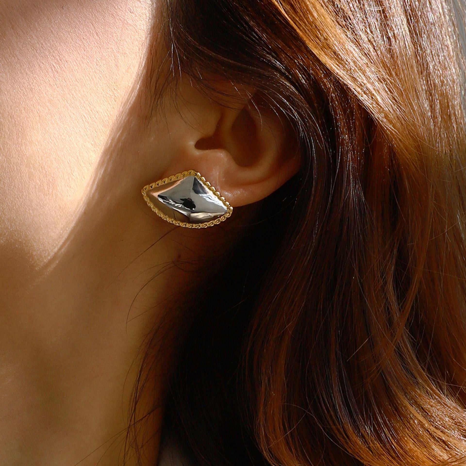 Wholesale 18K gold stainless steel thread geometry irregular earrings