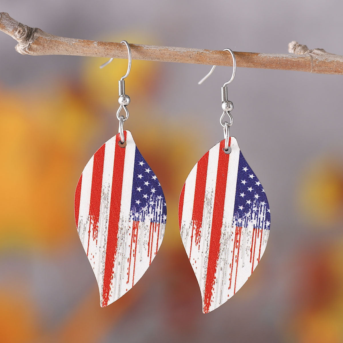 Wholesale American Independence Day Eagle Sunflower Love Leaf Wooden Double Sided Earrings ACC-ES-ChuLian011
