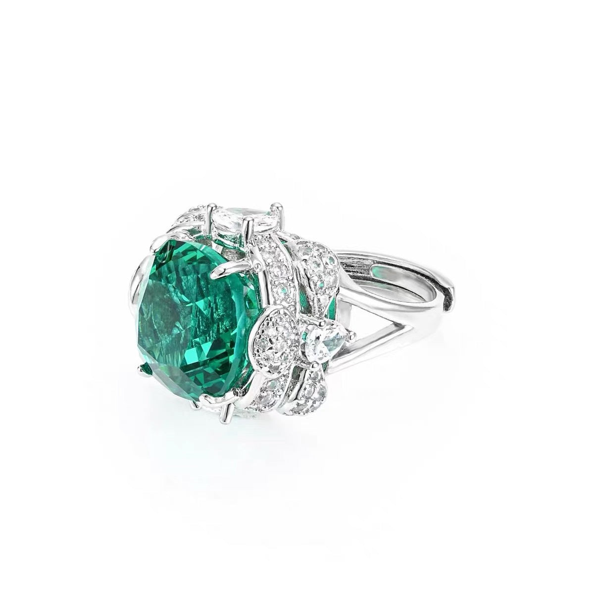 Wholesale Brilliant lake blue emerald flower olive green zircon rings