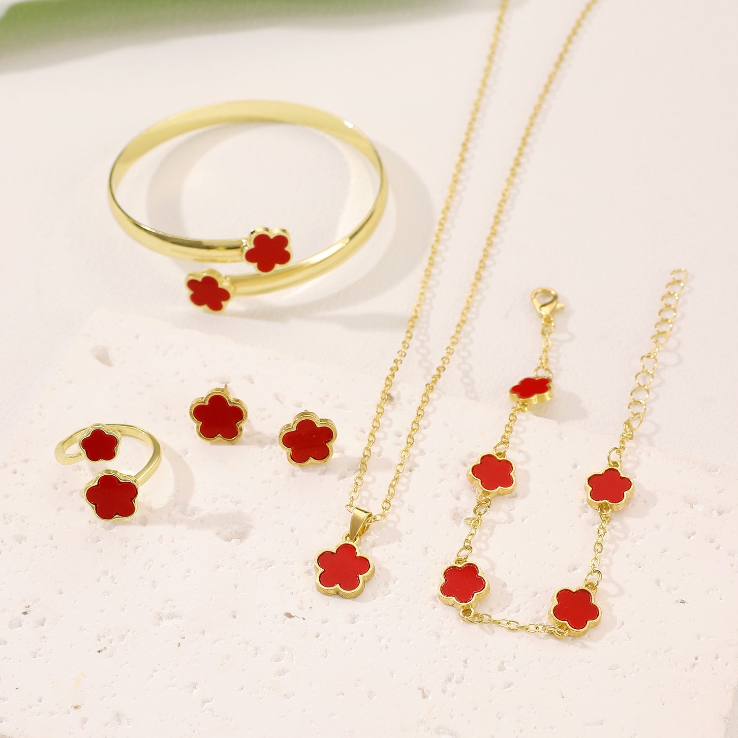 Wholesale Simple Oil Drop Lucky Flower Necklace Bracelet Jewelry Five-piece Set ACC-NE-MY018