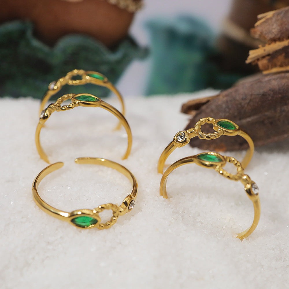 Wholesale zircon titanium steel ring  light luxury all-Match 18K gold plated open ring