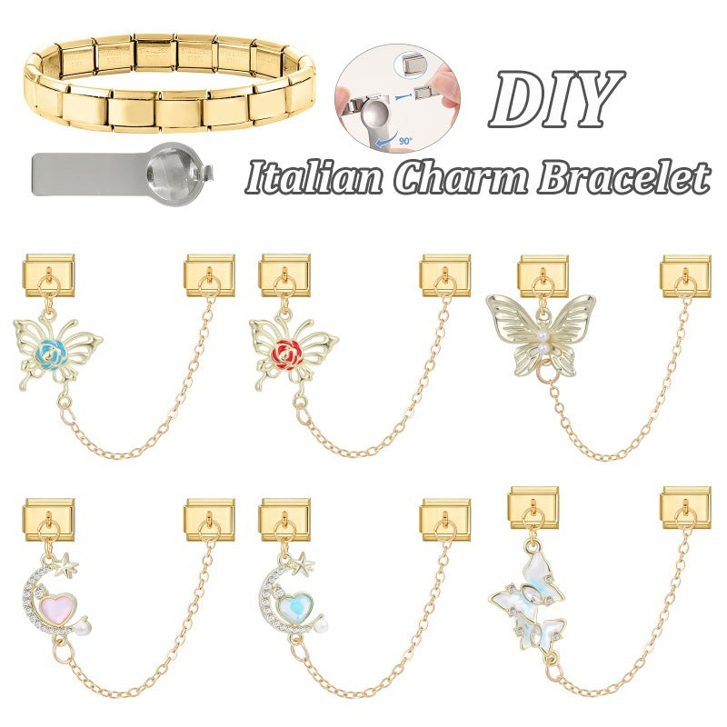 Wholesale Italian Charm Bracelet 9mm DIY Splicing Double Pendant Stainless Steel Composable Bracelet