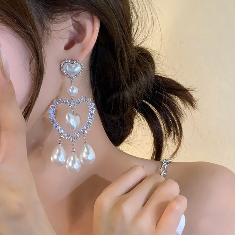 Wholesale Heart Artificial Pearl Tassel Earrings ACC-ES-KJ013