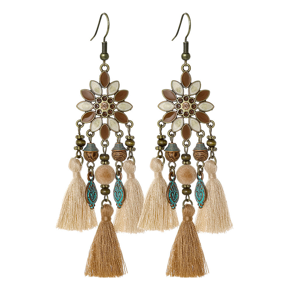 Wholesale Zinc Alloy Bohemian Earrings Maillard Color Holiday Style Retro Fashion Accessory