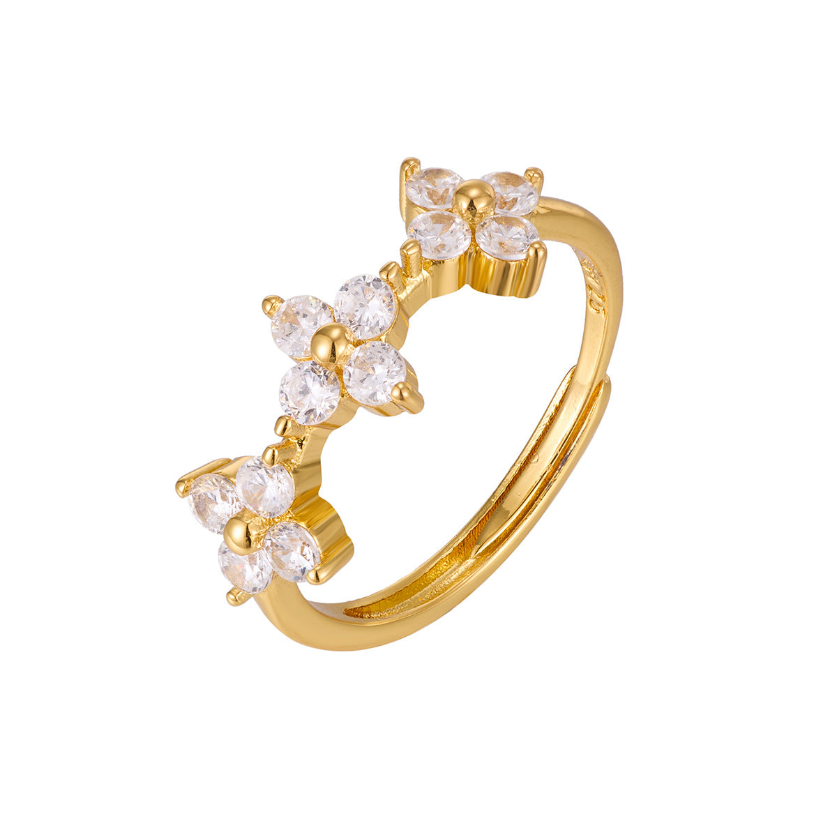 Wholesale Monet Garden Style Four-Leaf Clover Ring Gold Plated Brass Jewelry Accessory