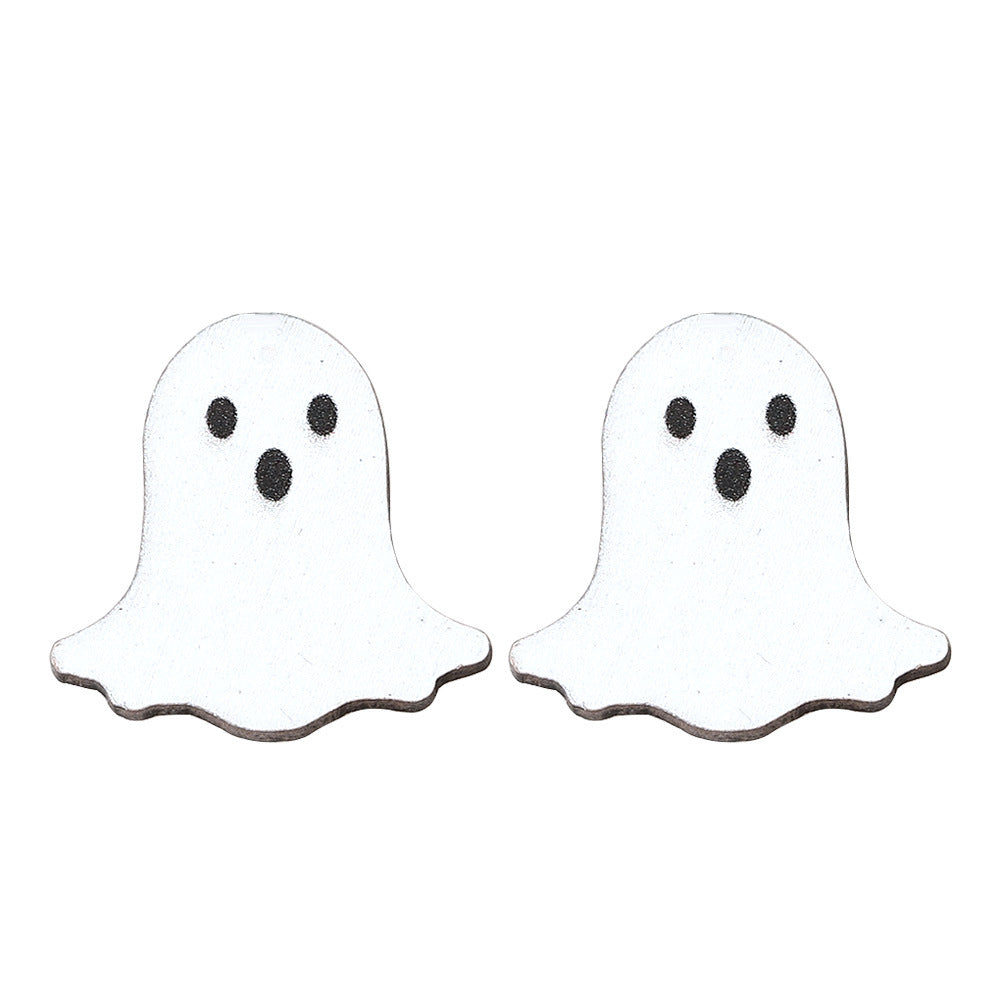 Wholesale Halloween Ghost Pumpkin Bat Wood Earrings