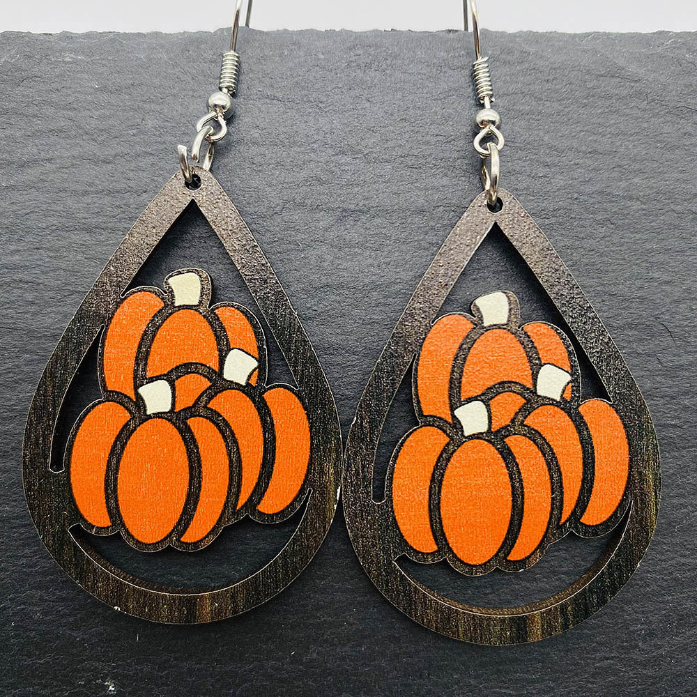 Wholesale Thanksgiving Halloween Pumpkin Turkey Car Water Drop Wood Earrings ACC-ES-ChenY043