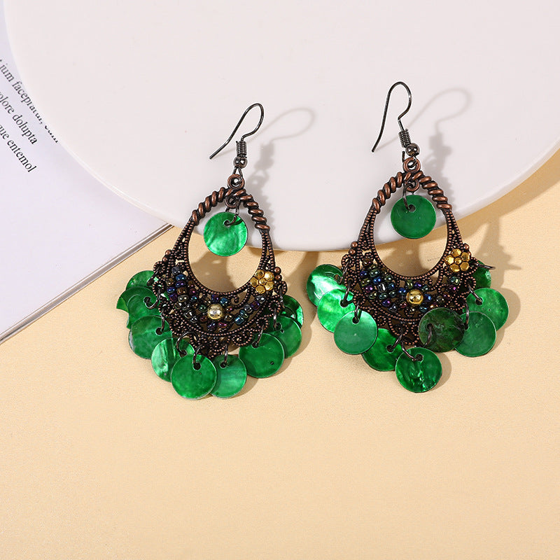 Wholesale Bohemian Ethnic Shell Drop Earrings,  Metal Fashion Accessory for Women