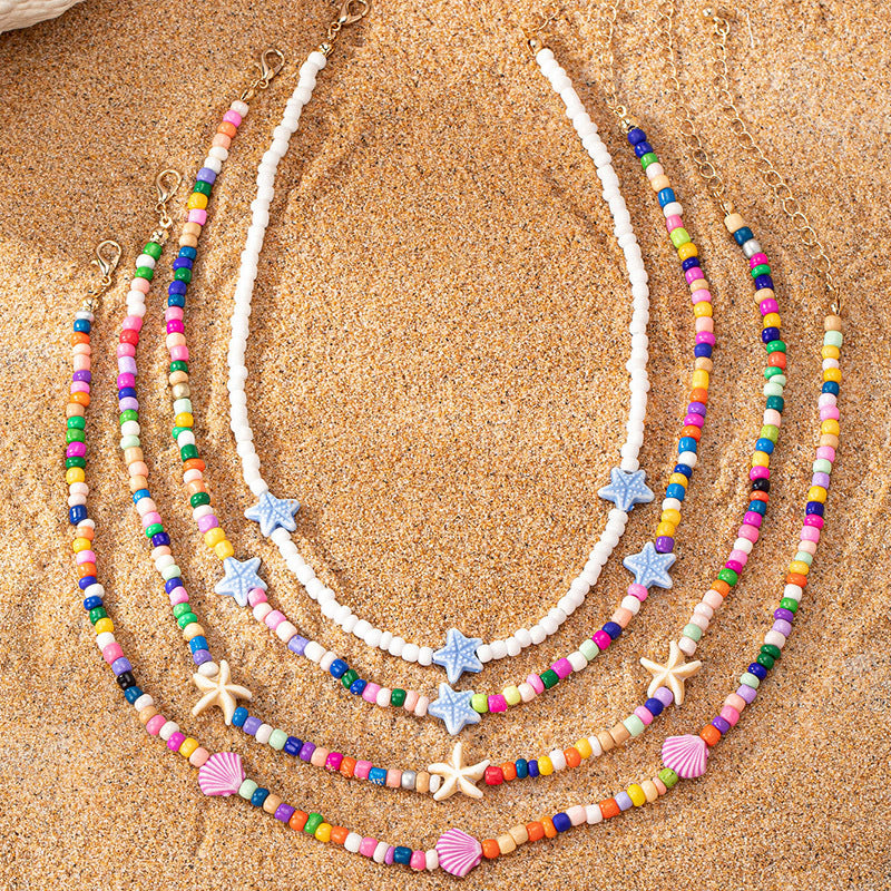 Wholesale  handmade beaded clavicle chain women' s new Korean version of fresh temperament starfish shell beaded necklace