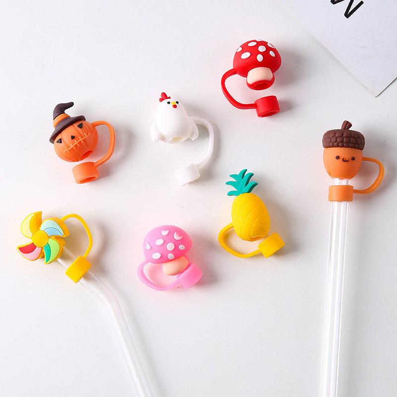 Wholesale  Cute Cartoon Series 10mm PVC Soft Straw Tube Cap