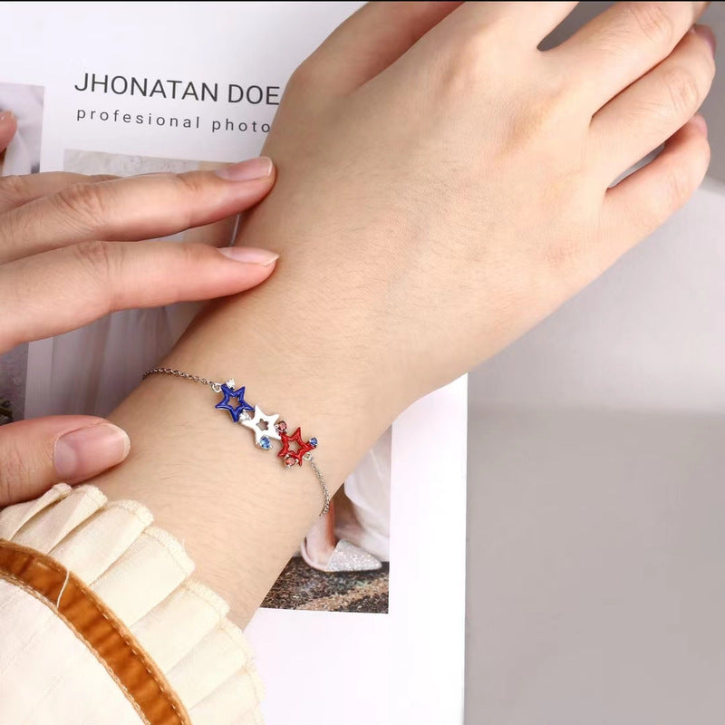 Wholesale Stainless steel American Flag Bracelet Red White Blue Heart Bracelet