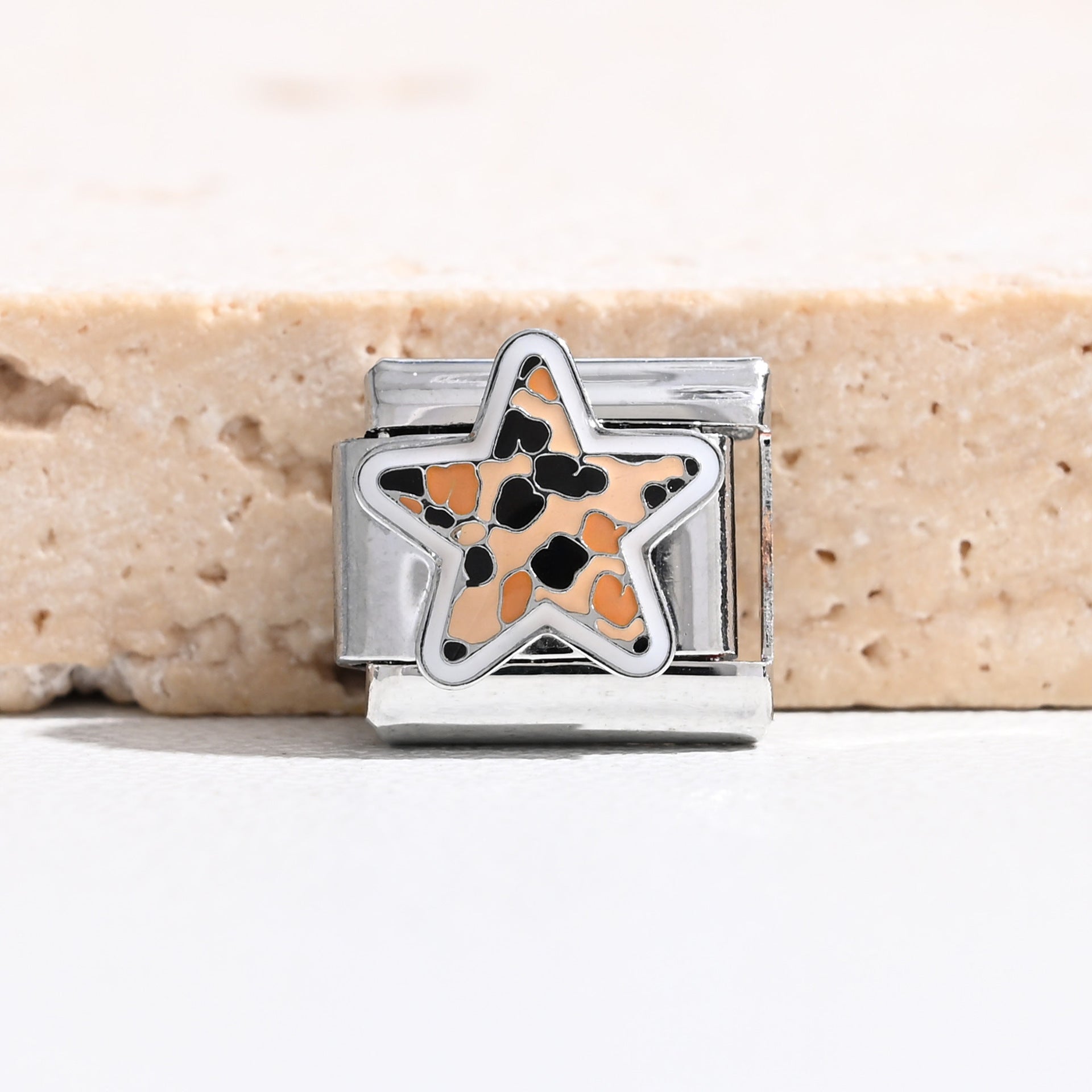 Wholesale Italian Style Stainless Steel Modular Bangle Bracelet with Block Print Pattern,  Fashion Accessory