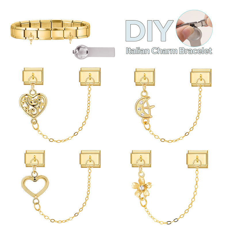 Wholesale 9mm Italian Charm Starter Bracelets DIY Double Hanger Stainless Steel Composable Bracelet