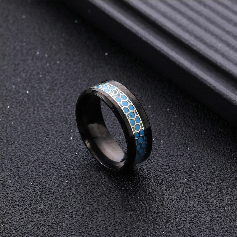 Wholesale Luminous Leaf Honeycomb Stainless Steel Ring ACC-RS-ZhongQi007