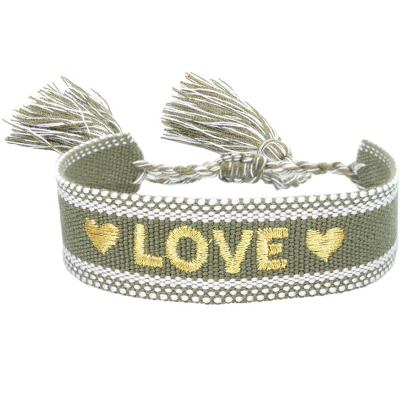 Wholesale Braided letter embroidered tassel bracelet