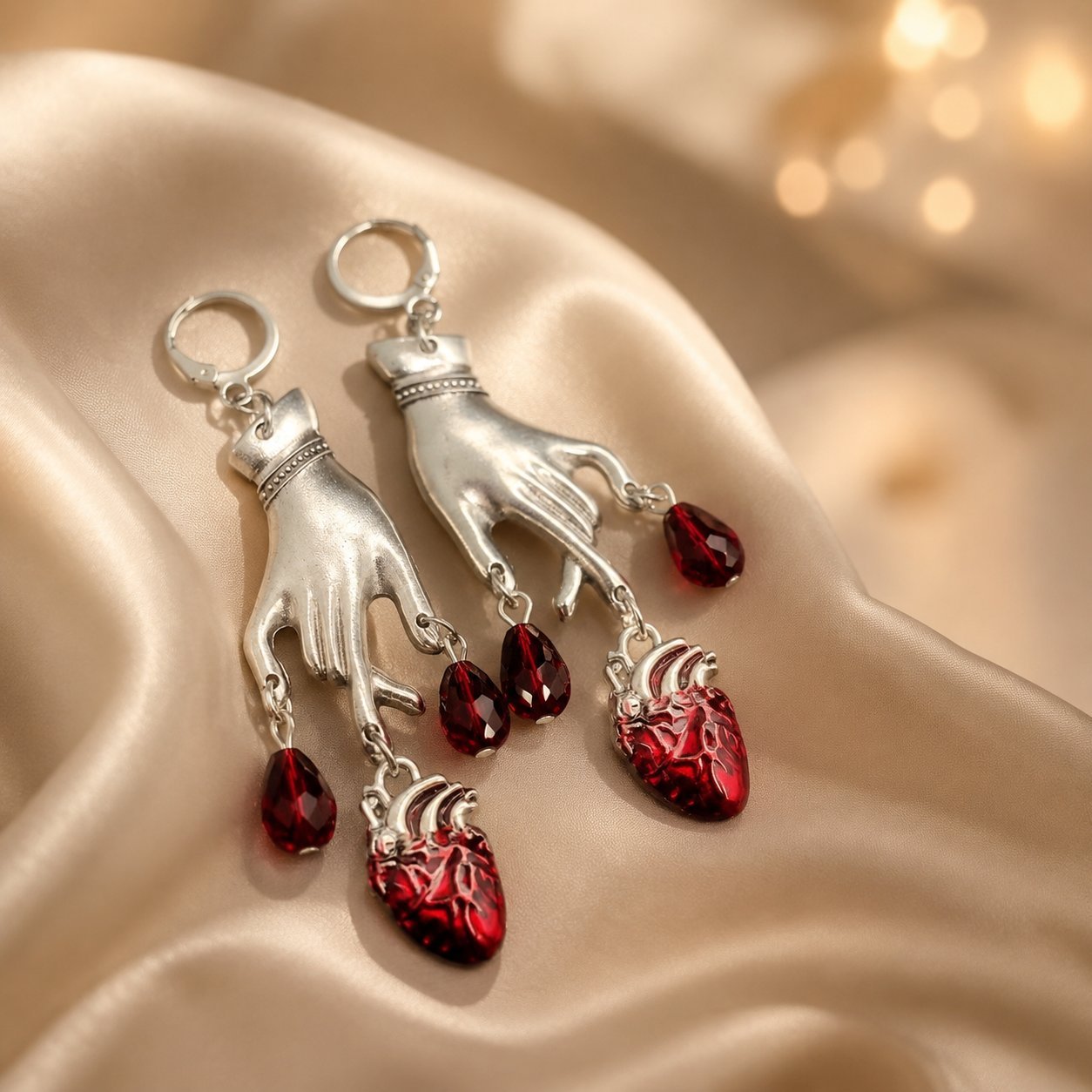 Wholesale Dark Gothic Punk Drop Earrings with Red Gemstone Cross Design - Fashion Jewelry Accessory for  or Everyday Wear