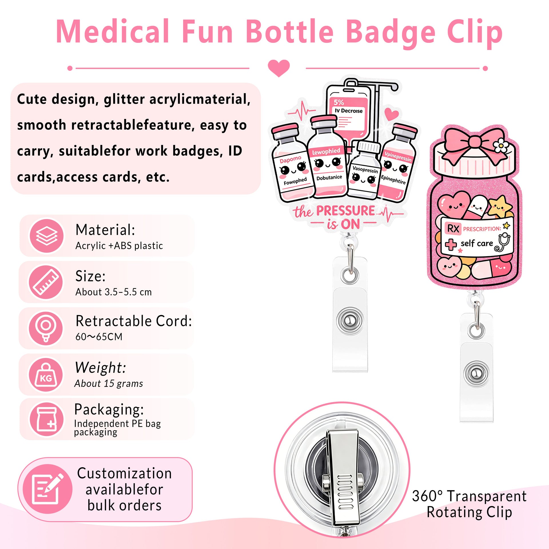 Wholesale Fun Design Retractable Badge Reel In ABS Custom Logo Available For Office Or Event Fashion Accessory