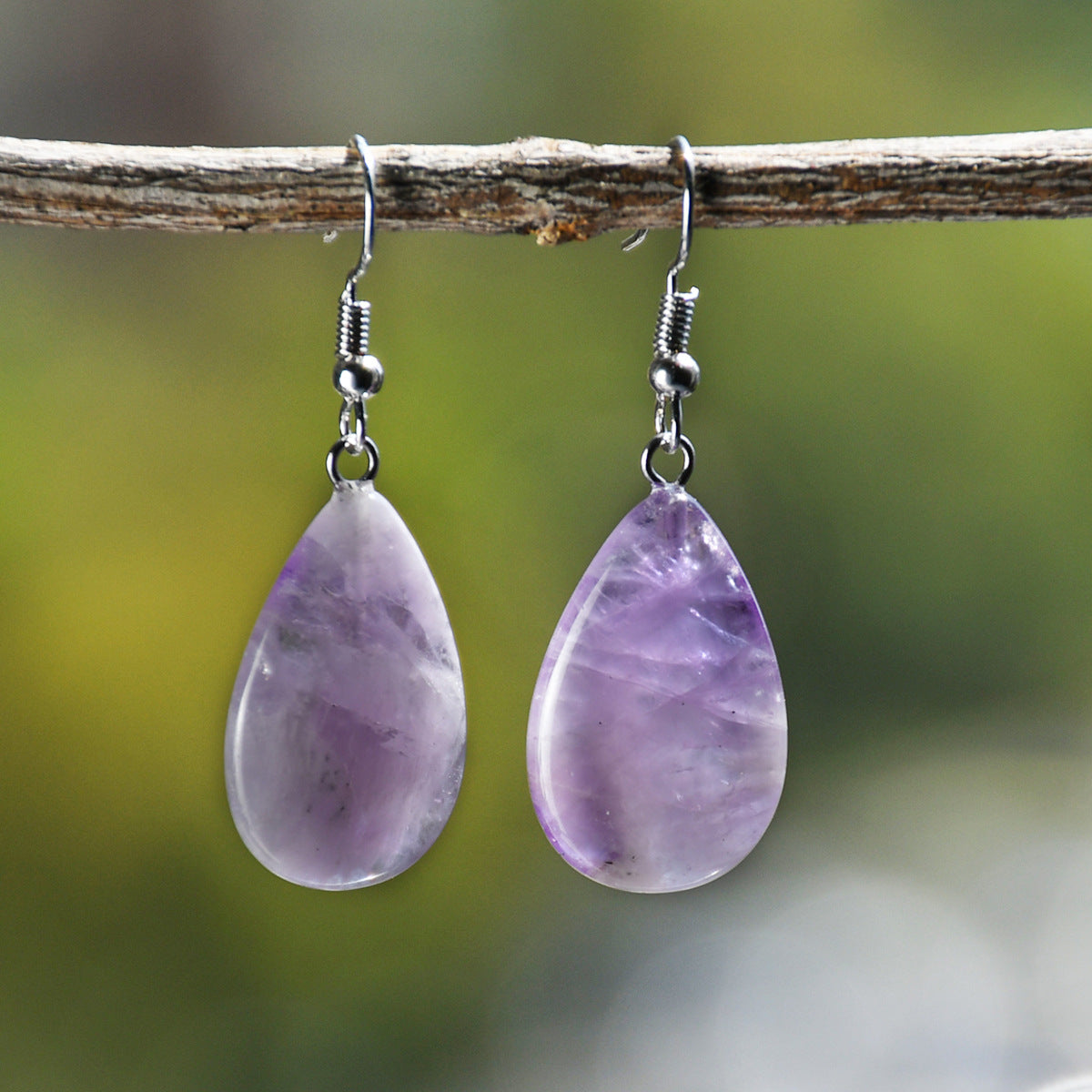 Wholesale Antique Water Drop Natural Stone Earrings - Pink Crystal and Green Aventurine Everyday Jewelry