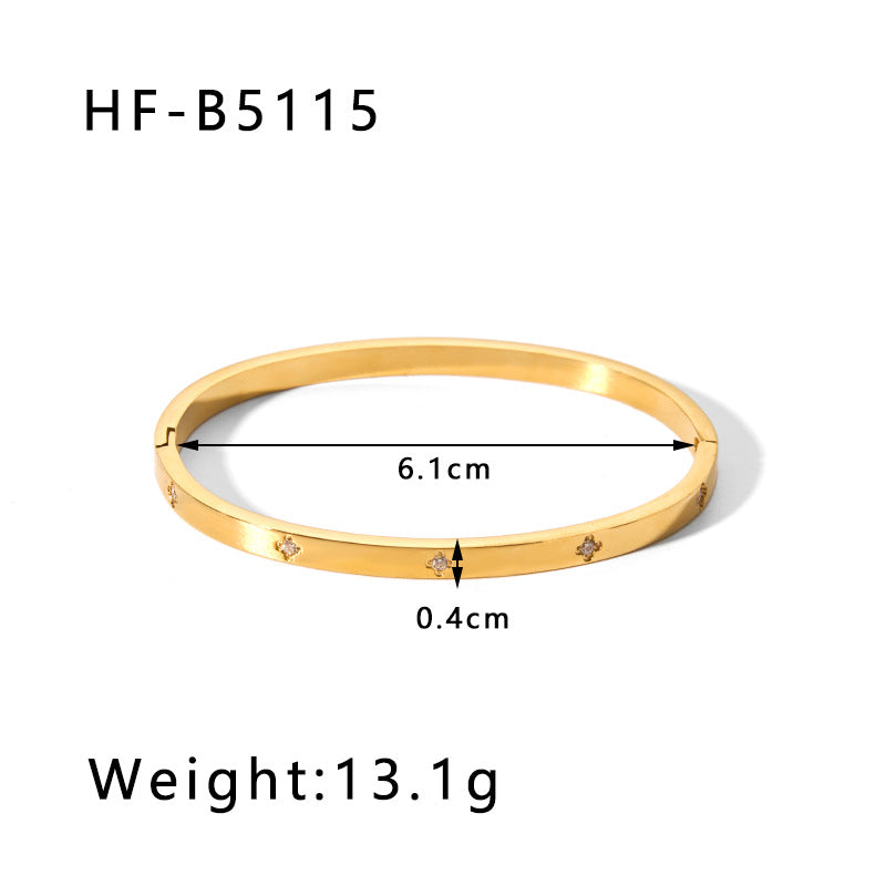 Wholesale Vintage Wide Edge Titanium Steel Inlaid with Zircon 18K Real Gold Stainless Steel Bracelet ACC-BT-Xiny010