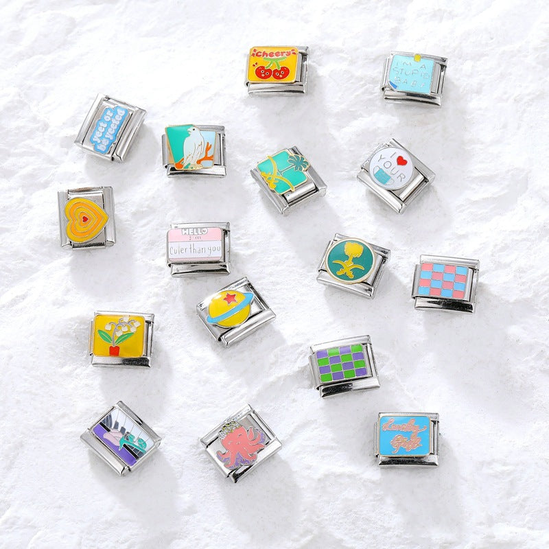 Wholesale Italian Charm Bracelet 9mm DIY Splicing Cute Cartoon Stainless Steel Composable Bracelet