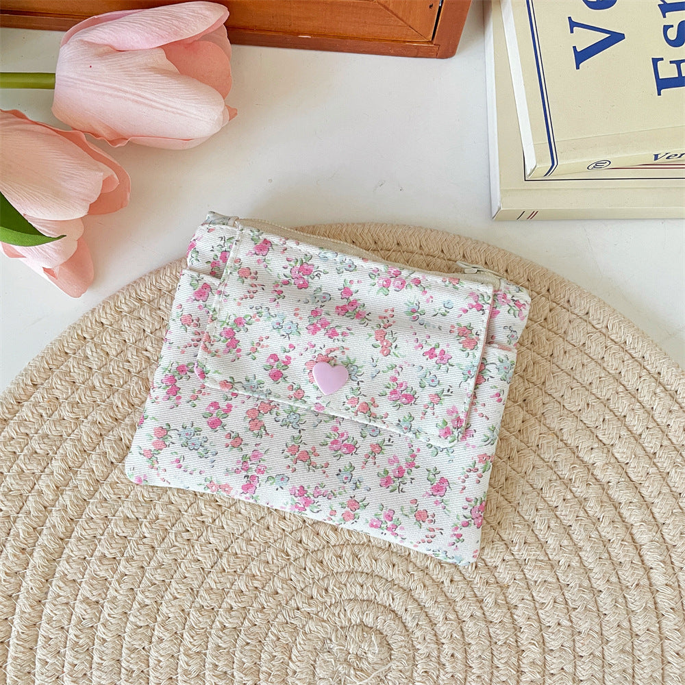 Wholesale Korean Style Flower Pattern Card Holder Wallet Double Layer Large Capacity Beige Polyester Stylish Women S Everyday Accessory Gift Resale